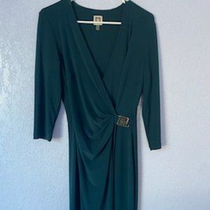 Anne Klein Faux Green Wrap Dress with Gold Accent